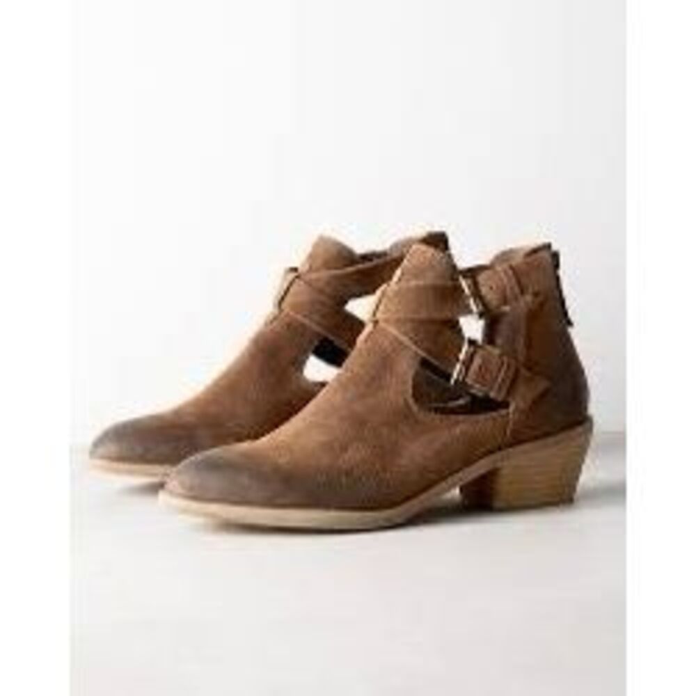 New Garnett Hill Mia Buckle Booties Stacked‎ Heel Zip Almond Toe Brown 9.5